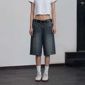 Amerikan tarzı yıkanmış bakmak eski Denim pantolon nakış orta bel beş puan şort gevşek Fit kadınlar için düz şort - Product Image 4