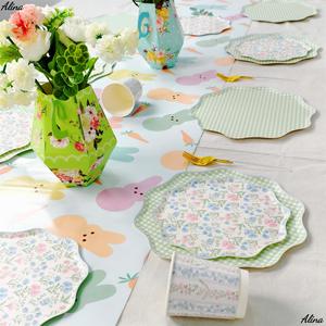 ชุดอุปกรณ์จัดงานเลี้ยงน้ำชาธีมดอกไม้ฤดูใบไม้ผลิ DAMAI ลายสก็อตสีเขียว พร้อมโบว์ดอกไม้  ชุดจานชามกระดาษแบบใช้แล้วทิ้ง แก้วกระดาษ ผ้าเช็ดปาก - Product Image 2