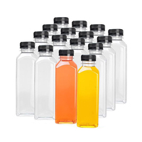 Bouteille Carrée Transparente Écologique en Plastique PET pour Jus et Boissons, avec Couvercle, 100 ml, 250 ml, 300 ml, 350 ml, 400 ml, 500 ml