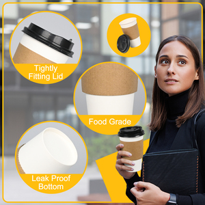 Gobelets en papier jetables de 16 oz en gros avec couvercles, manchons et étiquettes, qualité alimentaire sans BPA pour café à emporter - Product Image 3