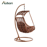 Fauteuil suspendu en forme d'œuf avec chaîne et base ronde, panier en rotin PE avec coussin pour terrasse, jardin, balcon