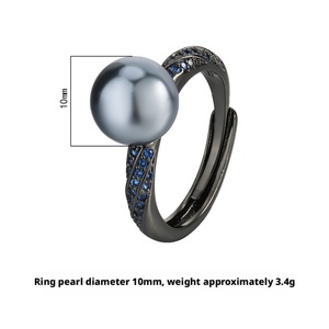 Bague en cuivre plaqué or noir de haute qualité, écologique, anti-ternissement, avec perle de coquillage noire de 10 mm pour femme - Vente en gros usine - Product Image 2