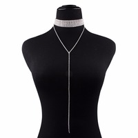 Chaîne de corps pour femme, collier long en diamant, collier multi-rangs en strass, pendentifs de mode estivale distinctifs