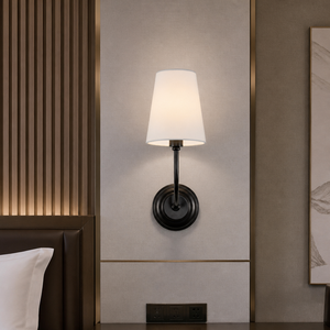 Lámpara de Pared Moderna de Bronce Negro Mate para Proyectos Hoteleros, Fabricada a Medida, con Pantalla de Tela Hecha a Mano, Decoración para Dormitorio, Lista para Enviar - Product Image 2