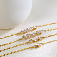 Bracelets empilables pour femmes en acier inoxydable plaqué or 18 carats avec zircone cubique, formes poire, marquise et ronde, bijoux délicats superposés