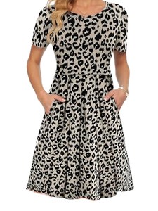Spring <b>Summer</b> Women's Vintage Casual <b>Short</b> Sleeve Midi <b>Dress</b> Digital Printing Natural Waist A-Line Silhouette Leisure Pockets - Product Image 3
