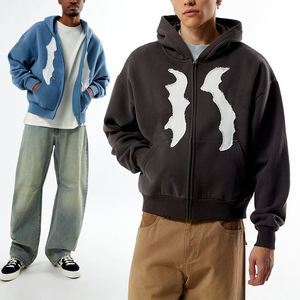 Sweat à capuche zippé KingSen Street Wear, broderie de patch, coton doux, coupe ample, sweat à capuche personnalisé pour homme, hip hop - Product Image 1