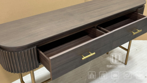 Updecors Hot Selling Italian Style Bedroom Bedside <b>Table</b> Double DrawerSolid Wood Construction Consoles Sturdy Metal <b>Leg</b> Dresser - Product Image 3