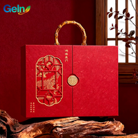 Boîte cadeau magnétique de luxe personnalisée à double porte avec poignée en bambou et découpe ajourée pour emballage de vin festif