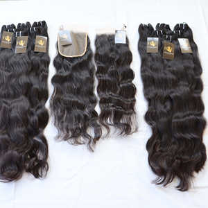 Extensiones de pelo virgen brasileño con cierre de encaje, pelo virgen con cutícula alineada y cierre frontal de encaje con cabello humano Bundl - Product Image 1