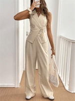 Ensemble de shorts et chemise sans manches déchirés à panneaux boutonnés, couleur unie, style décontracté et tendance, nouvelle collection 2024 pour femme
