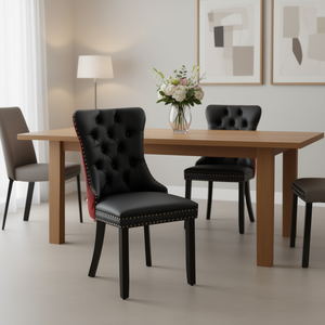 Silla de Comedor Acolchada de Terciopelo PU Moderna de la Colección Nikki de DB A&A Furniture, Patas de Madera Maciza - Product Image 2