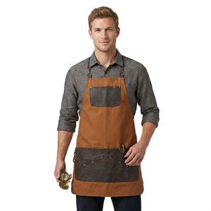 Classic Bib <b>Apron</b> Canvas Brown With Multiple Pockets For Daily Cooking Use - Product Image 1