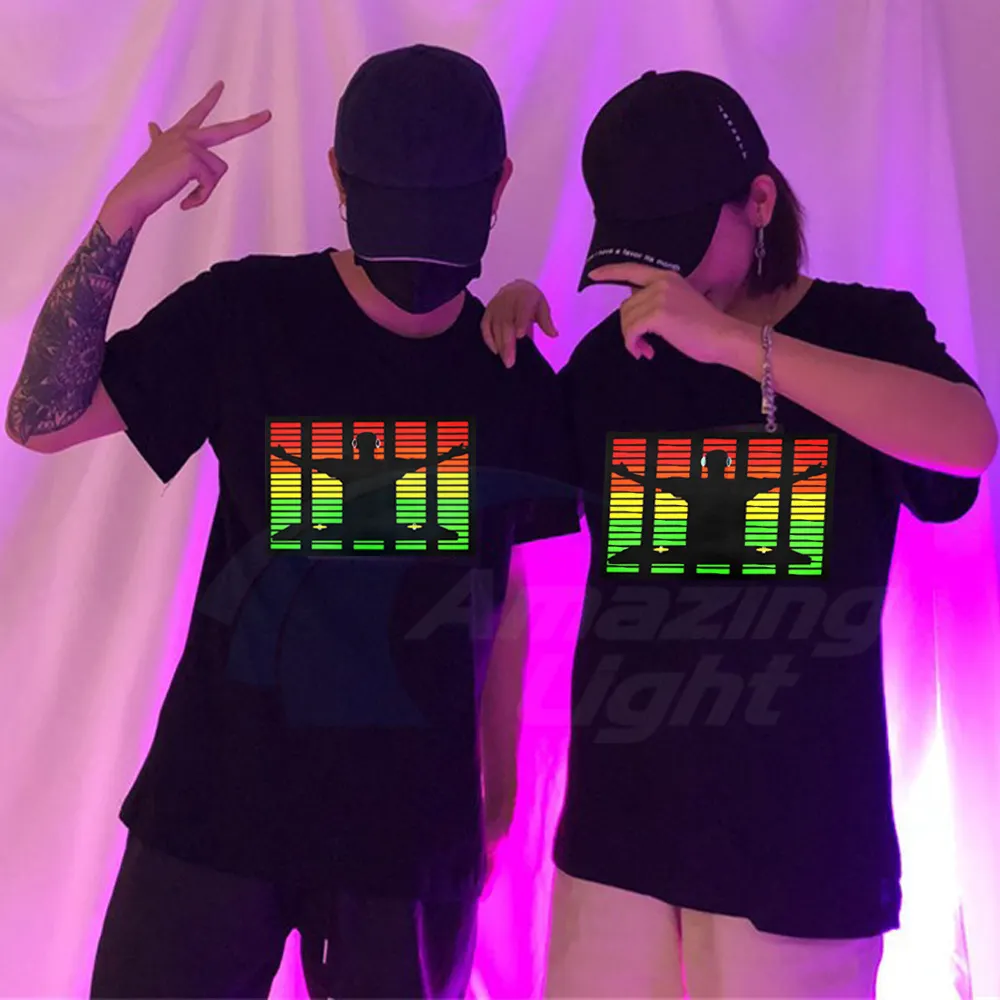 Camiseta com asas de águia led, camiseta piscante ativada por som, luzes para baixo, equalizador e luminosa