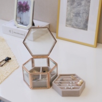 Boîte de rangement de bureau anneau collier boucle d'oreille bijoux organisateur miroir bijoux organisateur bijoux boîte cadeau pour femmes