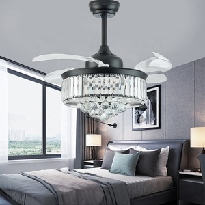 Luz de ventilador de techo de cristal minimalista moderna LED con Control remoto 6 velocidades ajustable para el hogar dormitorio sala de estar 42 pulgadas - Product Image 3