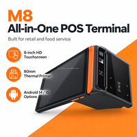 Terminal de point de vente Android NEWPAS M8 avec écran tactile de 8 pouces et imprimante de reçus intégrée de 80 mm pour les commandes de café et de plats à emporter