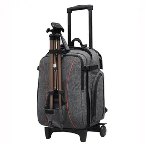 高品质可拆卸杆和轮防水相机拉杆包1680d带轮子的行李相机背包