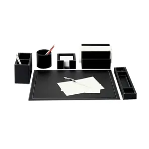 Qatar Government Executive Leather 8 Piece Desk Stationery Organizer Set Luxury Office Desktop Accessory Set
