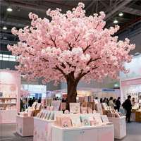 Pohon Bunga Sakura & Persik Buatan Besar Berkualitas Tinggi dengan Bunga Kain, Tanaman Hijau Indoor untuk Dekorasi Desain Pusat Perbelanjaan, Berpatent
