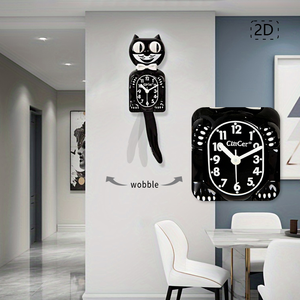 <span class=keywords><strong>Orologio</strong></span> a Pendolo <span class=keywords><strong>da</strong></span> <span class=keywords><strong>Parete</strong></span> Kate Cat 2D <span class=keywords><strong>con</strong></span> Design Invertito - Alimentato a Batteria, Adatto per Soggiorni e Camere dei Bambini - Product Image 2