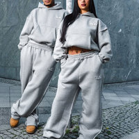 Ensemble Surdimensionné Personnalisé en Molleton de Coton Épais Double Couche Gris Flared Baggy, Sweat-pants et Sweat à Capuche pour Homme