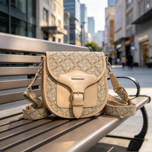 Sac à bandoulière vintage en tissu imprimé pour femme avec rabat à boucle en cuir et large sangle détachable – Sac à main bandoulière pour femme - Product Image 4