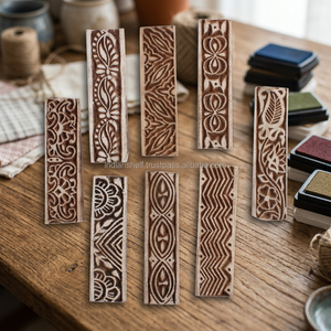 Ensemble de blocs de gravure sur bois faits à la main, motifs variés d'art indien brun, artisanat en matériaux naturels - Product Image 2