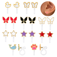 Boucles d'oreilles invisibles en résine à clipser pour enfants YourBrand, mignonnes, en émail, motifs animaux, étoiles, papillons, cadeaux de fête pour filles, vente en gros