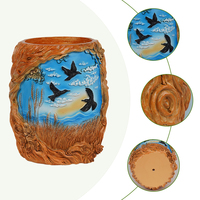 Vas Lukisan Relief Resin DIY Pola Burung di Ladang Gandum Pot Bunga Seni Kreatif Hiasan Meja Ruang Tamu Rumah Taman.