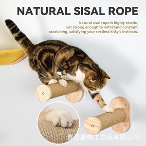 Rascador de pared para gatos con diseño de estrellas de madera, hamaca y cama para gatos de interior. - Product Image 4