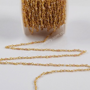 JT240 18K Reale Placcato Oro Filo Avvolto Catena Corona Del <span class=keywords><strong>Rosario</strong></span> 2 millimetri Sfaccettate Naturale Branelli Della Pietra Preziosa Catena di <span class=keywords><strong>Rosario</strong></span> - Product Image 5