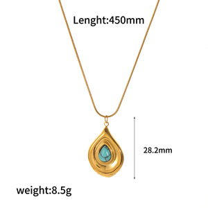 Collier en acier inoxydable avec pierre naturelle pour femme, pendentif goutte d'eau plaqué or 18 carats, design géométrique, chaîne de clavicule - Product Image 5