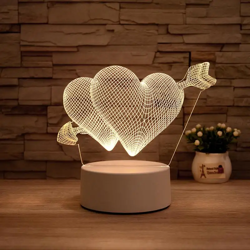 Özel 3D gece lambası lamba aşk kalp noel sevgililer günü hediyesi sevgilisi için akrilik ışık