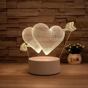 ที่กำหนดเอง3D โคมไฟกลางคืนรักหัวใจของขวัญวันวาเลนไทน์สำหรับคนรักแสงอะคริลิค