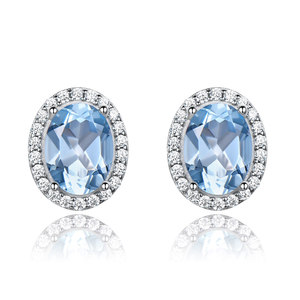 Pendientes de Botón con <span class=keywords><strong>Halo</strong></span> de Topacio Azul, Plata de Ley 925 Hipoalergénica, Piedra Preciosa Natural, Joyería <span class=keywords><strong>Destiny</strong></span> para Mujer - Product Image 1