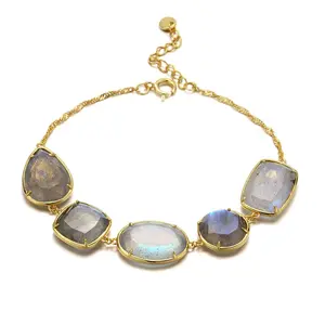 Pulseras de lujo para mujer, pulseras de piedra de Cuarzo rutilado de cristal natural geométrico S925 9K 10K 14K, pulsera de oro sólido