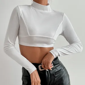 Оптовая продажа с фабрики, сексуальный женский короткий базовый кроп-топ, футболки, Женская Осенняя футболка с длинным рукавом, белые женские рубашки