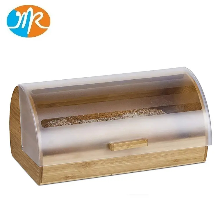 Деревянная коробка для хлеба, бамбуковая корзина для хранения продуктов с пластиковой крышкой