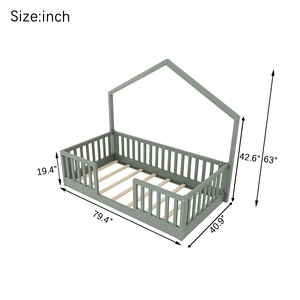 <span class=keywords><strong>Letto</strong></span> a castello grigio con sponde alte, in legno, stile <span class=keywords><strong>Montessori</strong></span>, con luce integrata, per bambini e bambine - Product Image 2