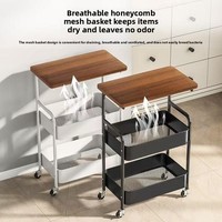 Chariot de rangement mobile, style minimaliste moderne, 3 niveaux, en panneau composite, multifonctionnel, pour le rangement de collations dans le salon, avec plateau de service