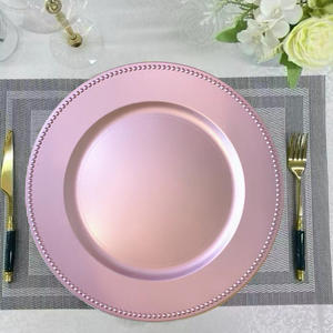 Placas de cargador de oro de plástico Placas de cargador de cuentas redondas de 13 pulgadas para decoración de mesa de boda - Product Image 5