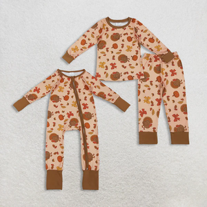Conjunto de pijamas de manga larga para niñas con diseño de pavo y calabaza para otoño y Acción de Gracias - Product Image 1