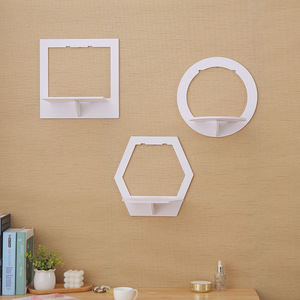 <b>Wall</b> <b>Mounted</b> <b>Shelves</b> Set Of Three Shapes Round Square Hexagon White PVC For Living Room Bedroom Kitchen Storage Display - Product Image 4