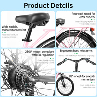 Vélo électrique pas cher 250W 28 pouces pour adultes, 7 vitesses, moteur arrière sans balais, électronique, 36V 15AH Lithium, freins à disque doubles, 25 km/h