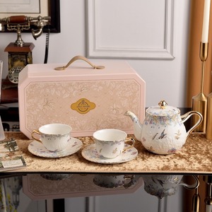 Luxury Fine <b>Bone</b> <b>China</b> Heat Resistant Oval Relief Flowers English Royal Style Coffee & <b>Tea</b> Pot <b>Set</b> From Guangdong for Gift - Product Image 4