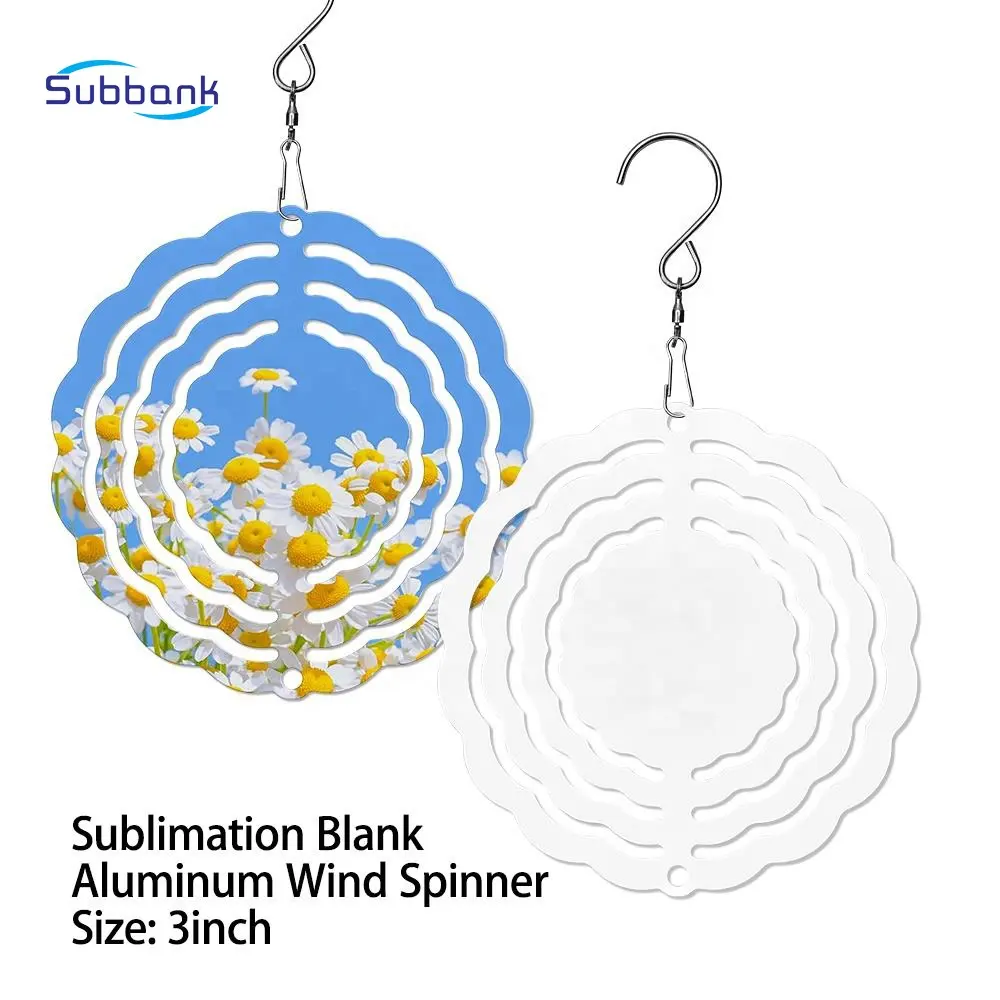 Subbank Wholesale Blank Small 3 inch Aluminum Wind Spinner Sublimation Metal White Plain Wind Chimes Home Garden Decoration