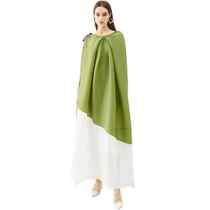 New Arrivals Trendy Contrast Kleur Hoge Kwaliteit Miyake Geplooide Luxe Sjaal Mantel Kleding Jurken Voor Womens