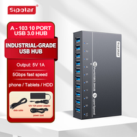 Hub USB 3.0 de Alta Velocidad de 5 Gbps y 10 Puertos, Sipolar A-103 con Adaptador de Corriente de 60 W para Carga Rápida y Transferencia de Datos