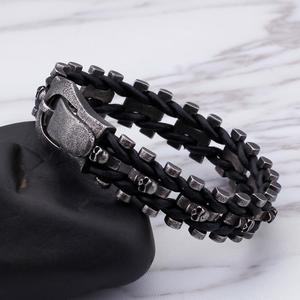 KALEN Charm Mens Skull Jewelry bracciale intrecciato <span class=keywords><strong>in</strong></span> corda di cuoio braccialetti Punk opachi neri fatti a mano <span class=keywords><strong>in</strong></span> acciaio inossidabile per uomo - Product Image 3